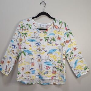 Hot Cotton Marc Ware Linen‎ Shirt Medium Colorful Tropical Cruise Beach Resort
